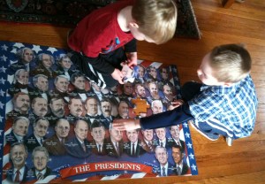 To gain some historical perspective, the boys completed this puzzle of all 44 presidents before the inauguration ceremony began.