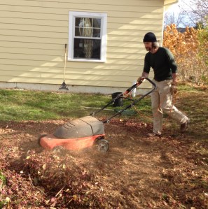 Eric mows most of our leaves into awesome mulch.  
